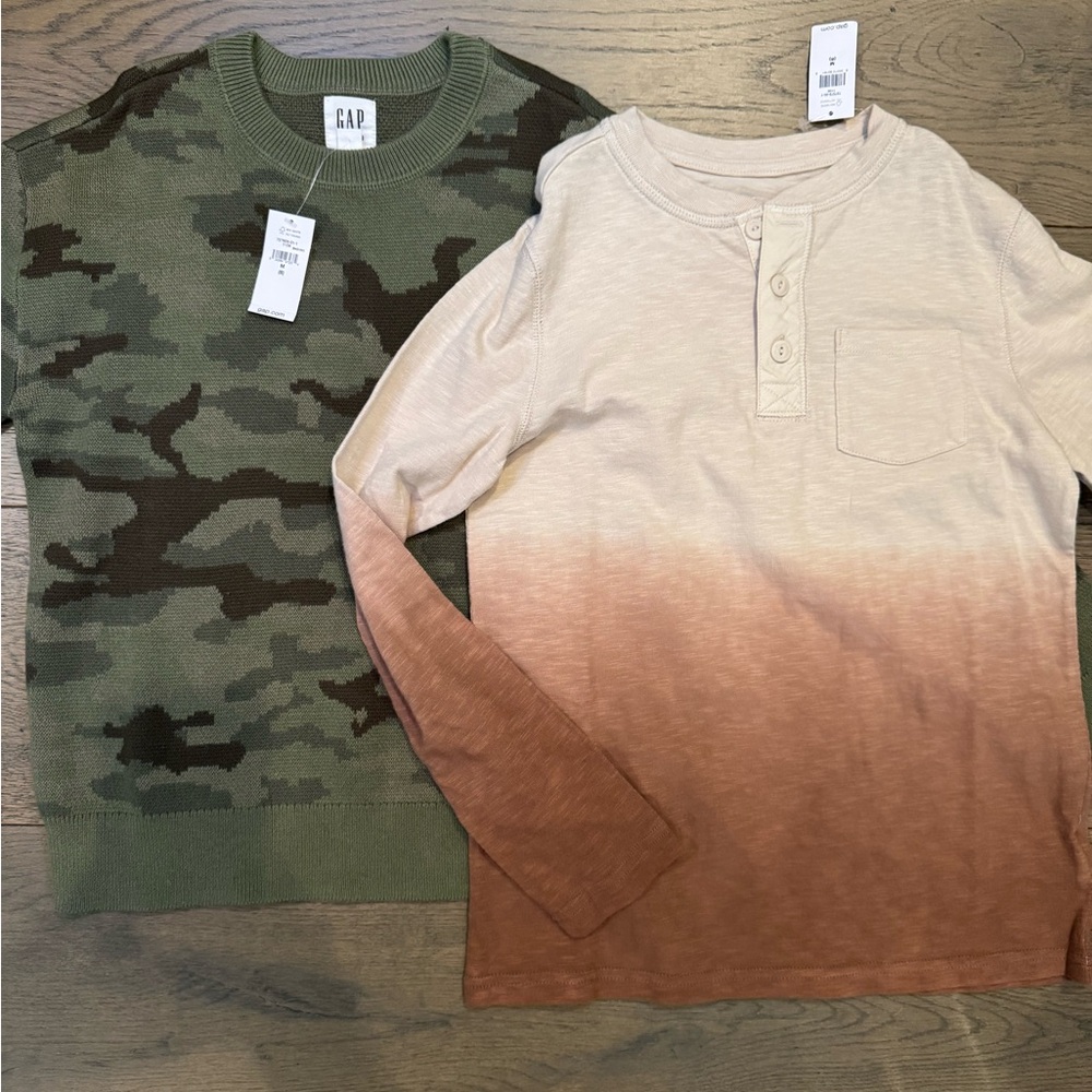 GAP Kids Green Camouflage Sweater and Brown Ombre Henley
